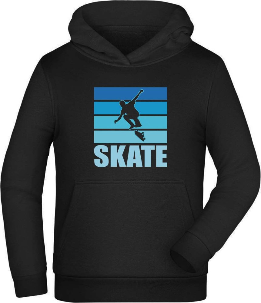 Skater Hoodie Kids Hooded Sweater - Jumping Skater on Blue Background i549